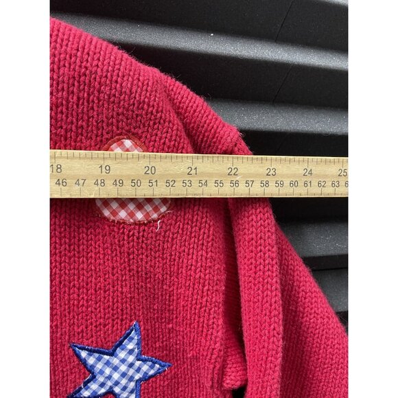 Marsh Landing Zip Front Cardigan Sweater Large Red White Blue Mitten Star USA - Picture 11 of 15